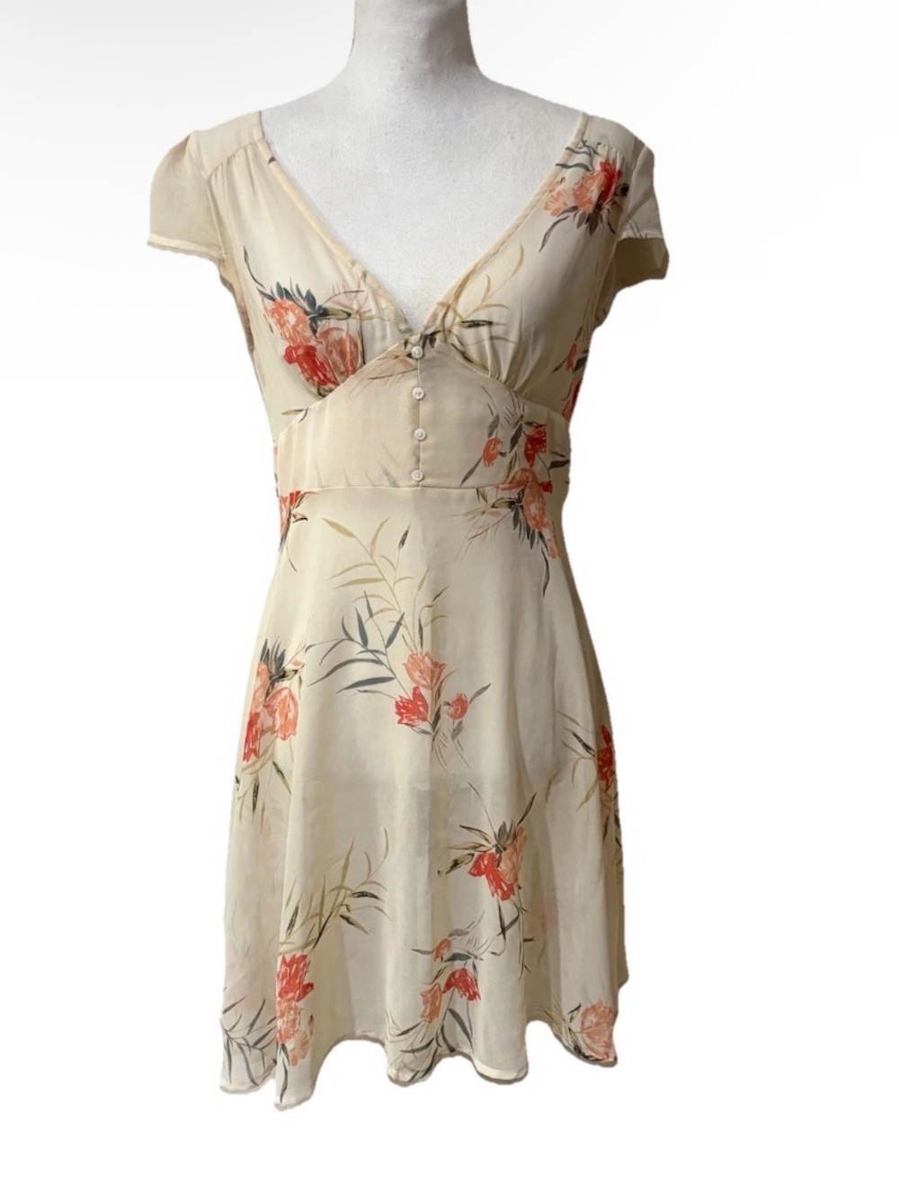 Forever 21 Whimsigoth Babydoll Mini Dress Sheer Floral Button V Neck Cutout Sz S